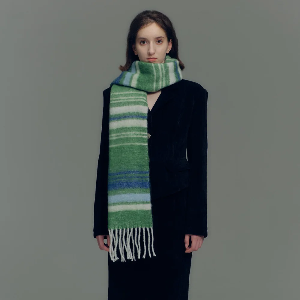 Женский теплый кашемировый шарф Осень Зима, однотонный шарф в мягкую холодную полоску, классическая шаль с кисточками, женский аксессуар T780