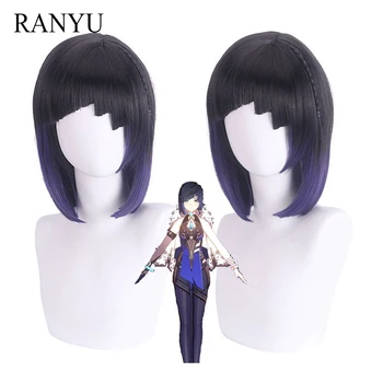 RANYU Genshin Impact Yelan Парики Синтетические Короткие прямые синефиолетовые градиентные волосы для игры в косплей Термостойкий парик для вечеринки